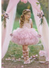 Pearl Beaded Pink Tulle Tiered Flower Girl Dress